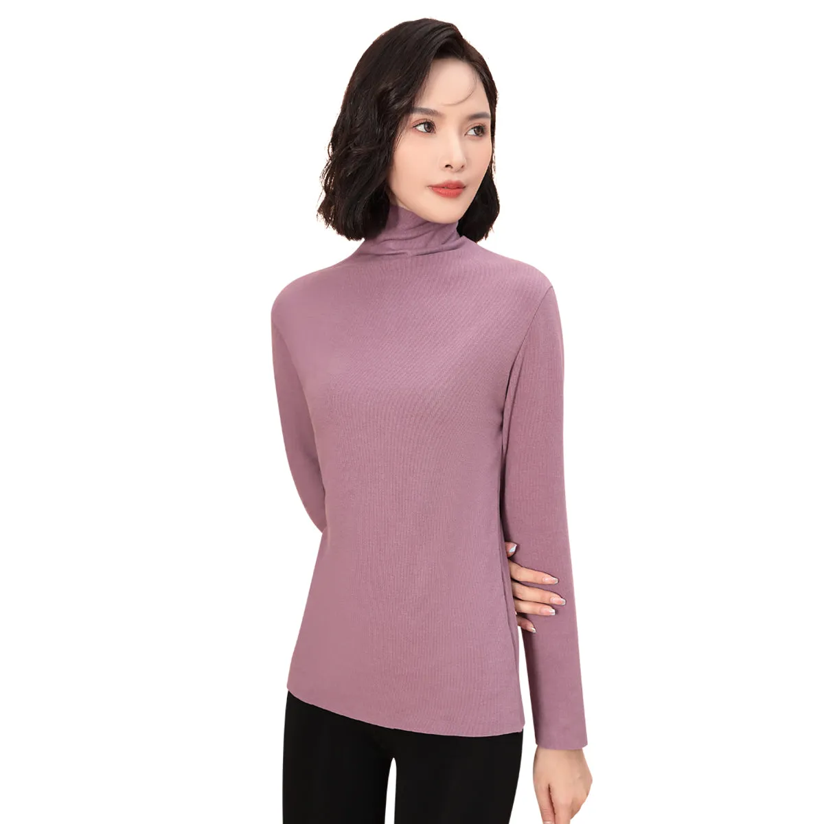 Sidiou Group Winter Women Slim Fit Long Sleeve Bottoming T Shirt Ladies Dralon Thickened High Neck Fleece Elastic Thermal Underwear Top