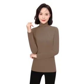 Sidiou Group Winter Women Slim Fit Long Sleeve Bottoming T Shirt Ladies Dralon Thickened High Neck Fleece Elastic Thermal Underwear Top