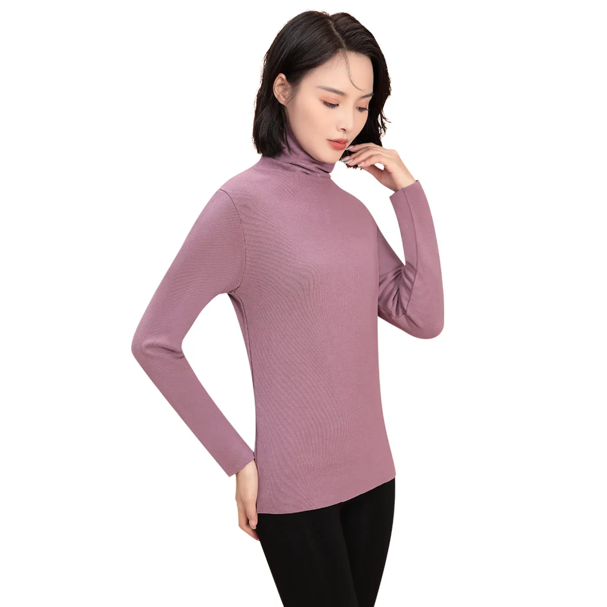 Sidiou Group Winter Women Slim Fit Long Sleeve Bottoming T Shirt Ladies Dralon Thickened High Neck Fleece Elastic Thermal Underwear Top