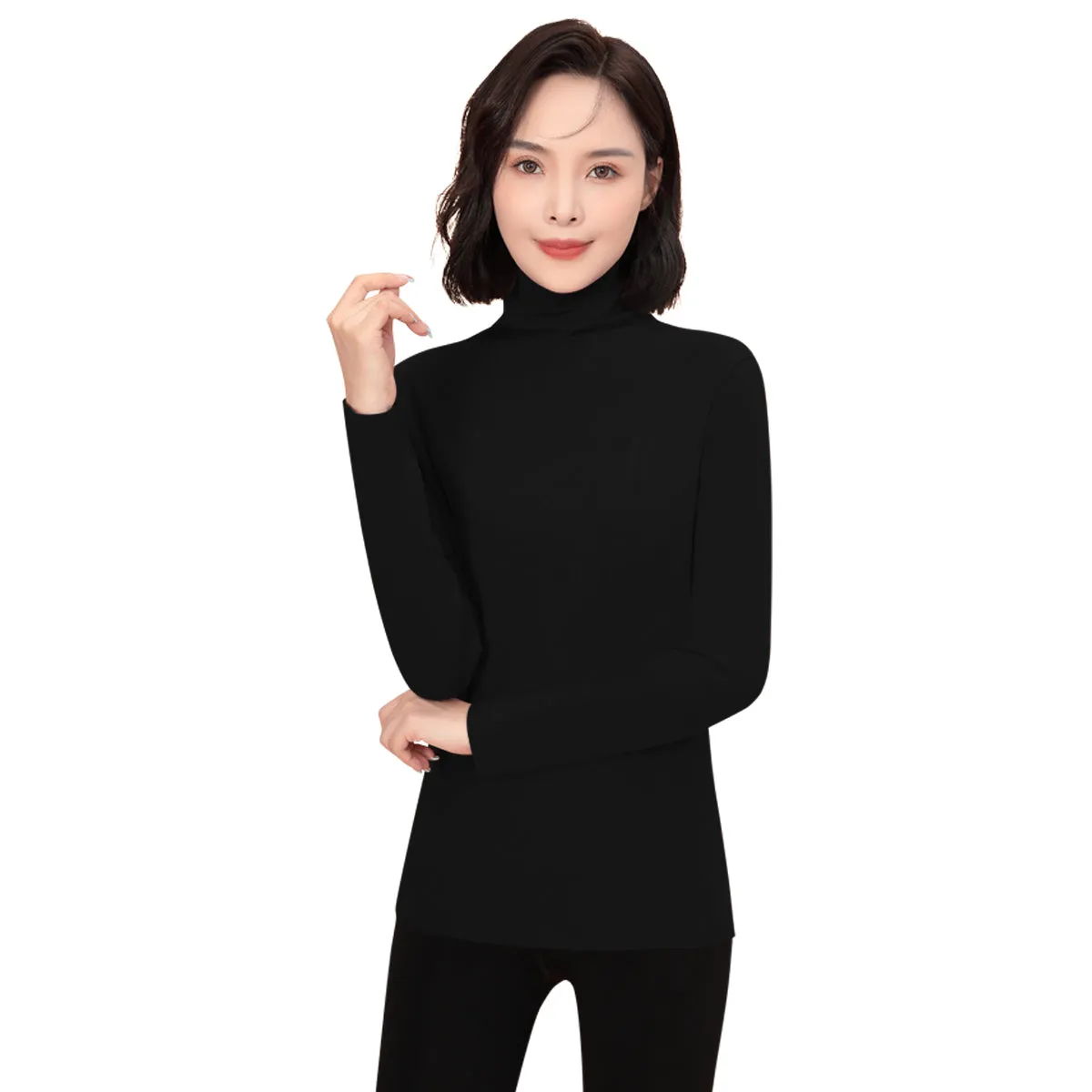 Sidiou Group Winter Women Slim Fit Long Sleeve Bottoming T Shirt Ladies Dralon Thickened High Neck Fleece Elastic Thermal Underwear Top