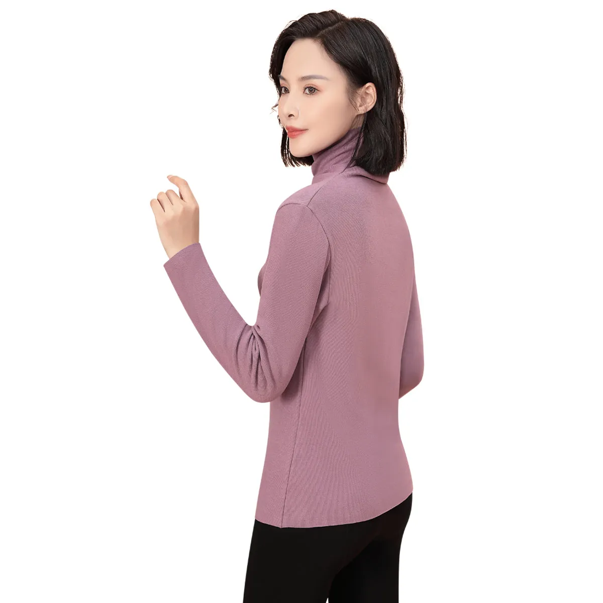 Sidiou Group Winter Women Slim Fit Long Sleeve Bottoming T Shirt Ladies Dralon Thickened High Neck Fleece Elastic Thermal Underwear Top
