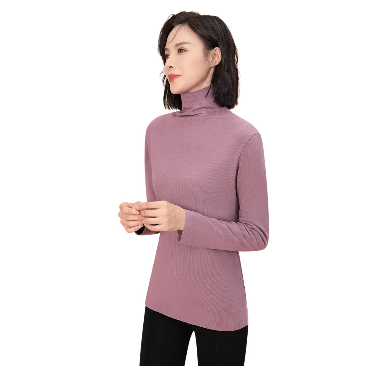 Sidiou Group Winter Women Slim Fit Long Sleeve Bottoming T Shirt Ladies Dralon Thickened High Neck Fleece Elastic Thermal Underwear Top