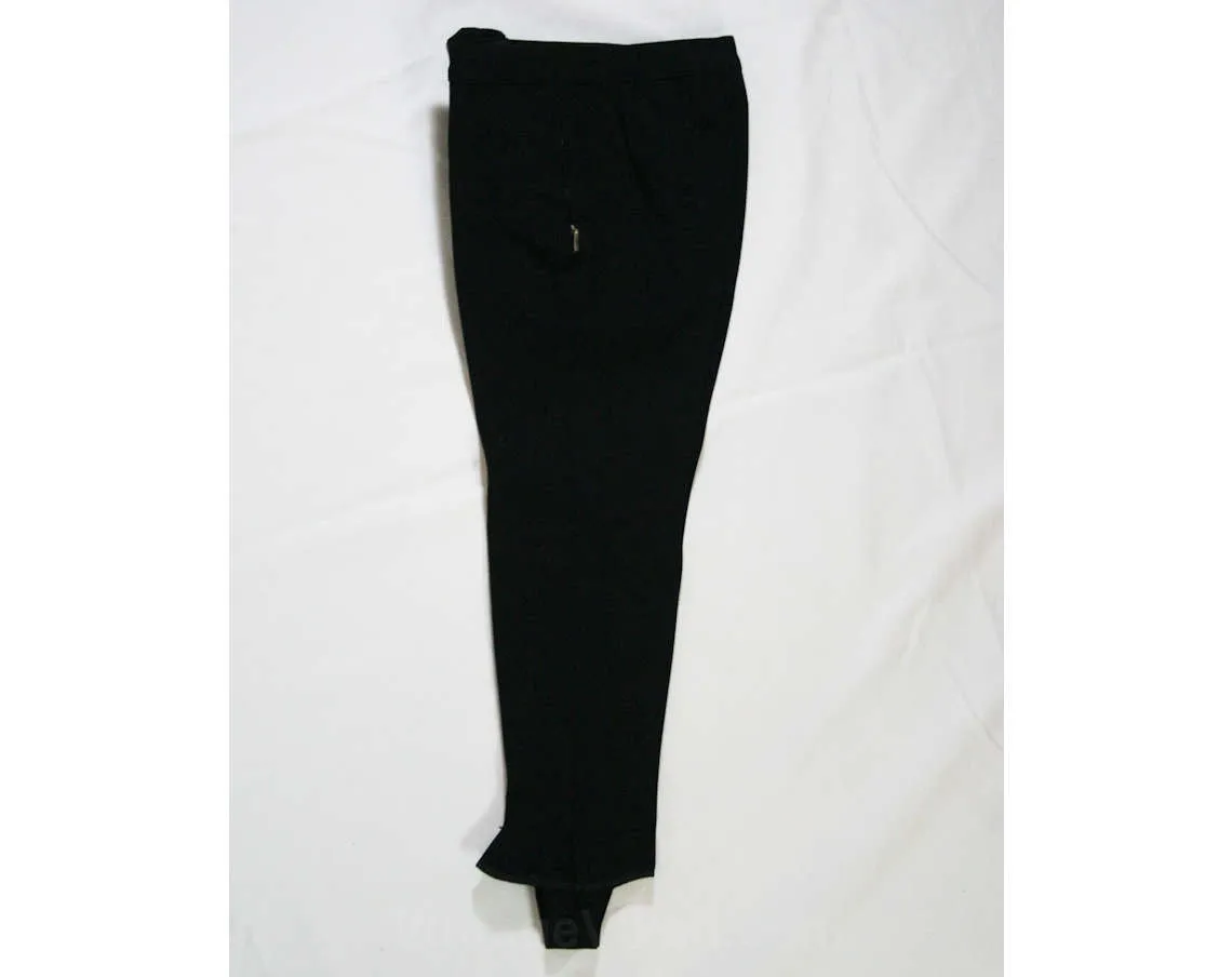 Size 8 Boy's Ski Pant - Nice Quality 1950s 1960s Boys Winter Stretch Stirrup Pants - Heavy Black Knit - Athletic Skiing - Waist 23 - 45229