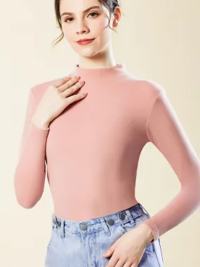 Soft Intimate Mid-Neck Stretchy Thermal Underwear, Thin Comfortable Solid Color Long Sleeve Top, Women's Lingerie & Sleepwear