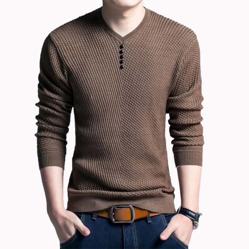 Solid-color sweater V-neck T-shirt pullover