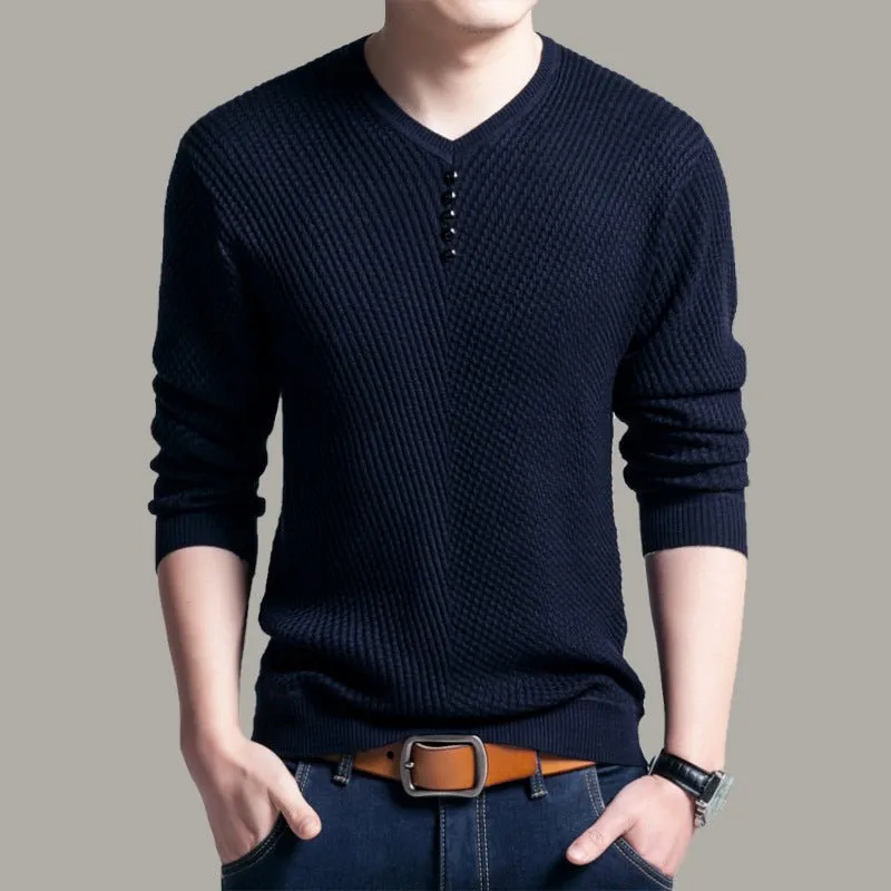 Solid-color sweater V-neck T-shirt pullover