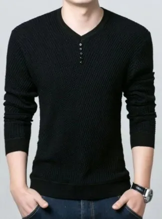 Solid-color sweater V-neck T-shirt pullover