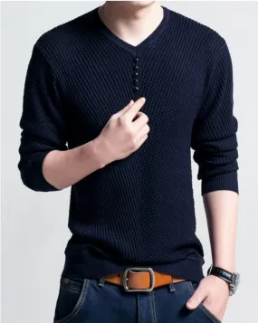 Solid-color sweater V-neck T-shirt pullover