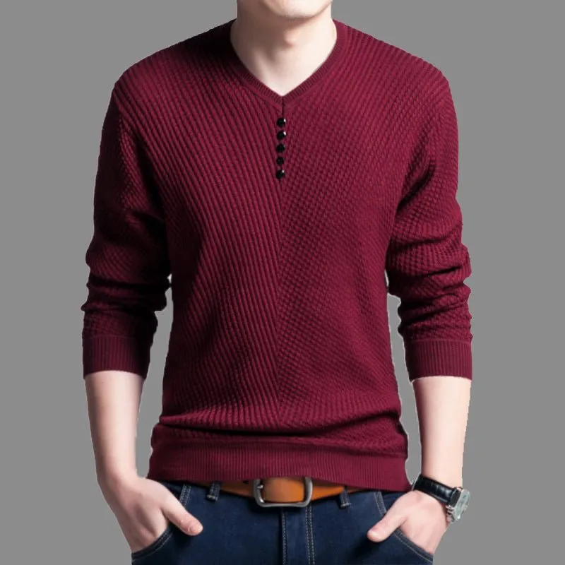 Solid-color sweater V-neck T-shirt pullover