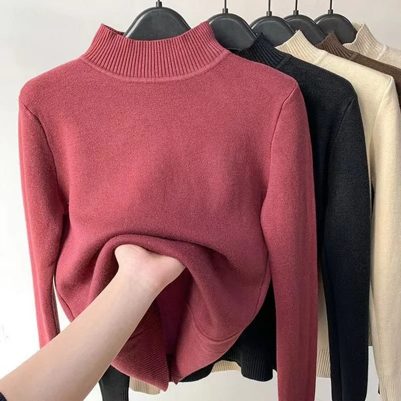 Thick Velvet One-Piece Tops Wear Female Wool Mid-High Collar Warm Bottoming Shirt