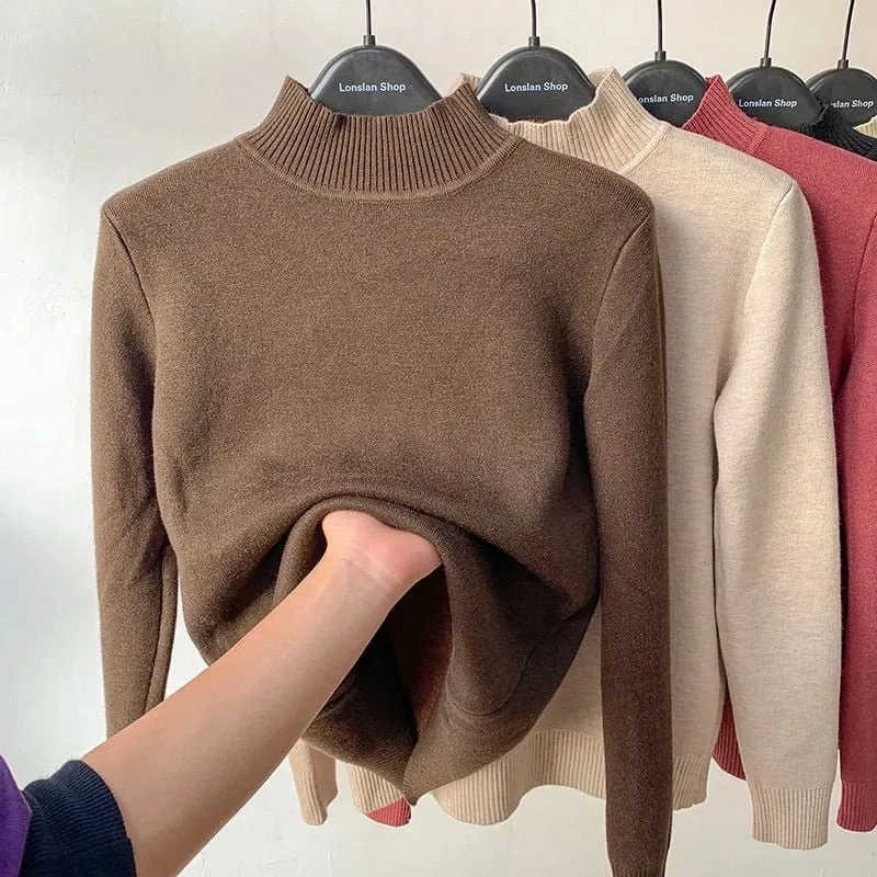 Thick Velvet One-Piece Tops Wear Female Wool Mid-High Collar Warm Bottoming Shirt
