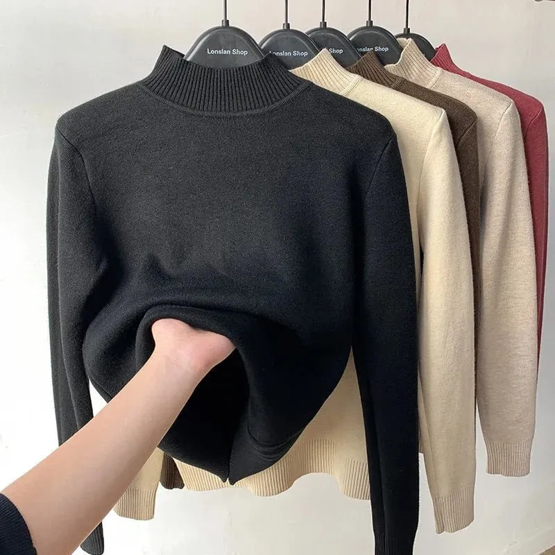 Thick Velvet One-Piece Tops Wear Female Wool Mid-High Collar Warm Bottoming Shirt
