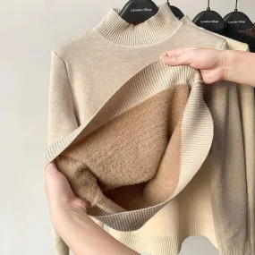 Thick Velvet One-Piece Tops Wear Female Wool Mid-High Collar Warm Bottoming Shirt