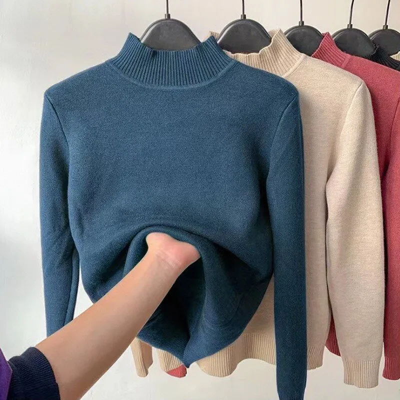 Thick Velvet One-Piece Tops Wear Female Wool Mid-High Collar Warm Bottoming Shirt
