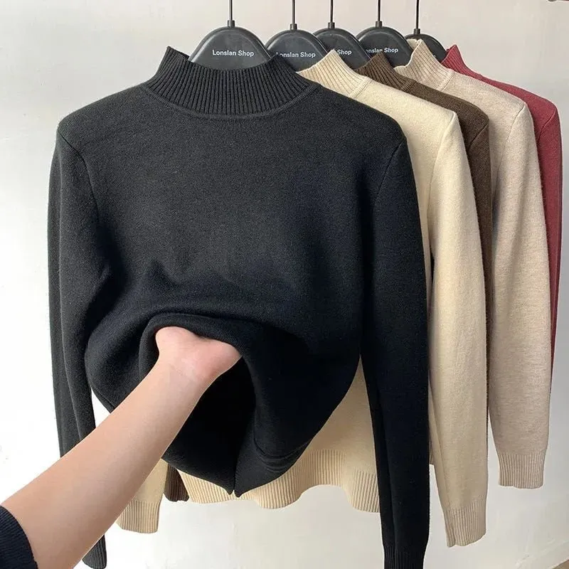Thick Velvet One-Piece Tops Wear Female Wool Mid-High Collar Warm Bottoming Shirt