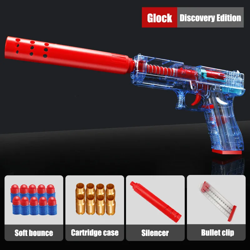 Transparent Glock throwing shell soft bullet toy gun