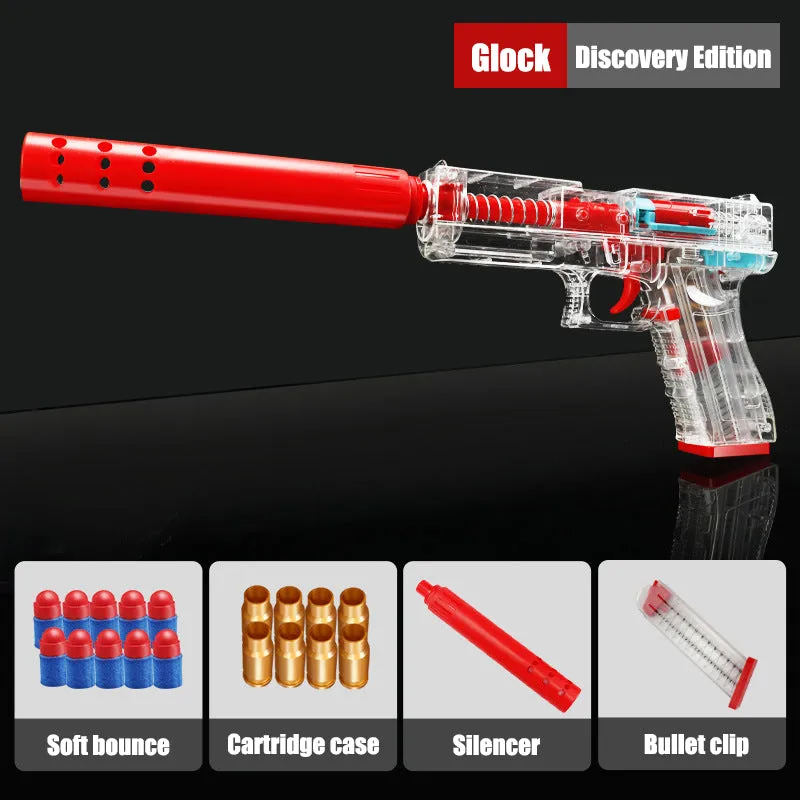 Transparent Glock throwing shell soft bullet toy gun