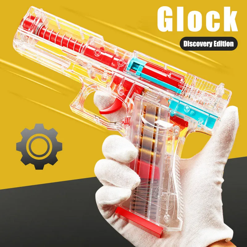 Transparent Glock throwing shell soft bullet toy gun