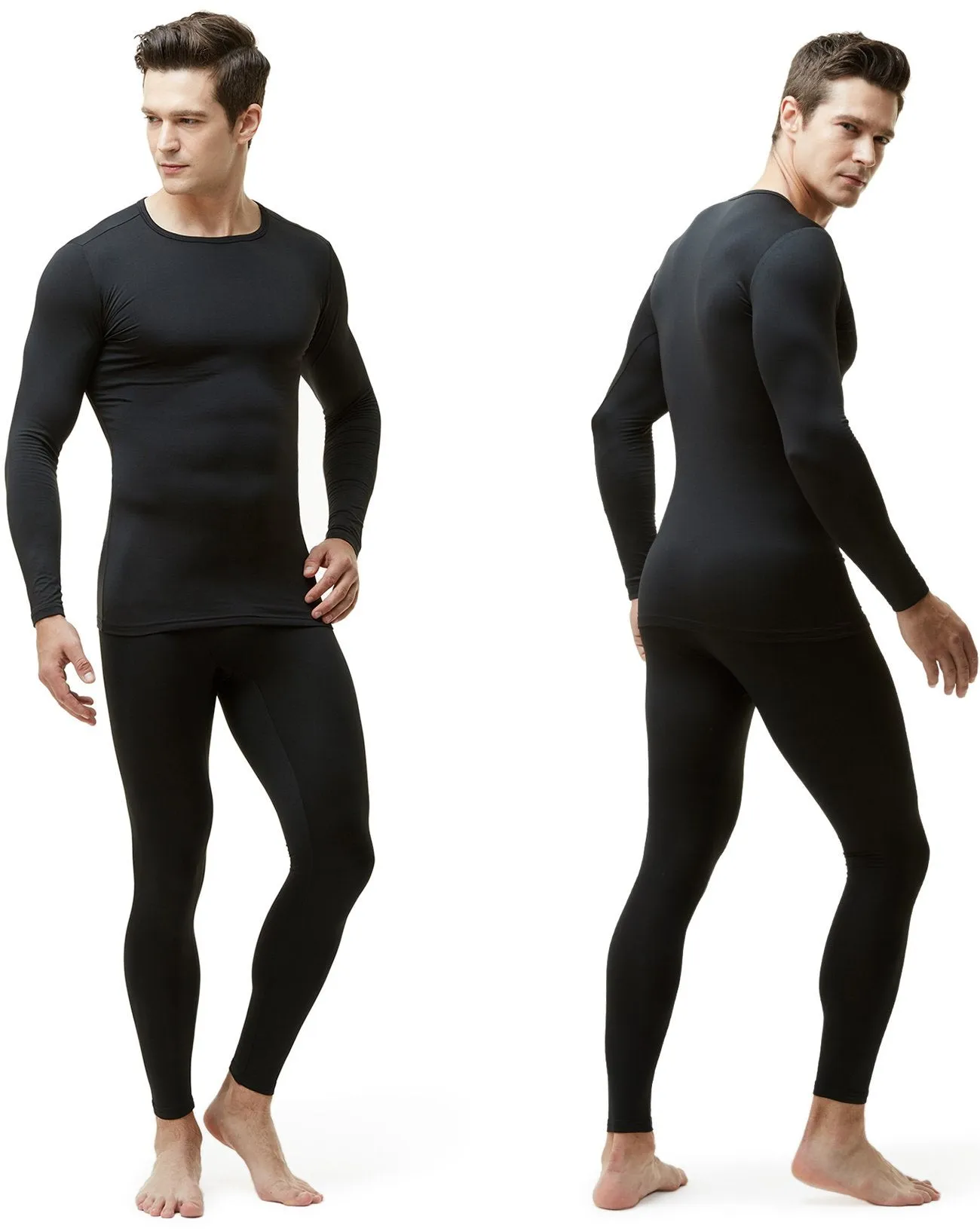 TSLA Men's Thermal Underwear Set, Microfiber Soft Fleece Lined Long Johns, Winter Warm Base Layer Top & Bottom, Soft Micro Fleece Black, Medium