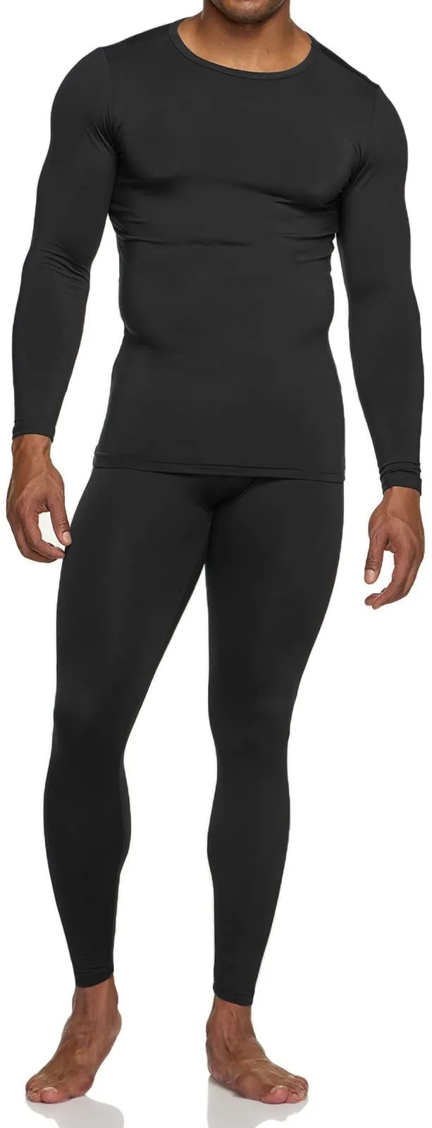 TSLA Men's Thermal Underwear Set, Microfiber Soft Fleece Lined Long Johns, Winter Warm Base Layer Top & Bottom, Soft Micro Fleece Black, Medium