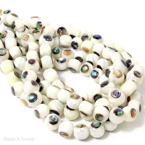 White Troca Shell with Abalone Shell Inlay Round 8mm (Half Strand)