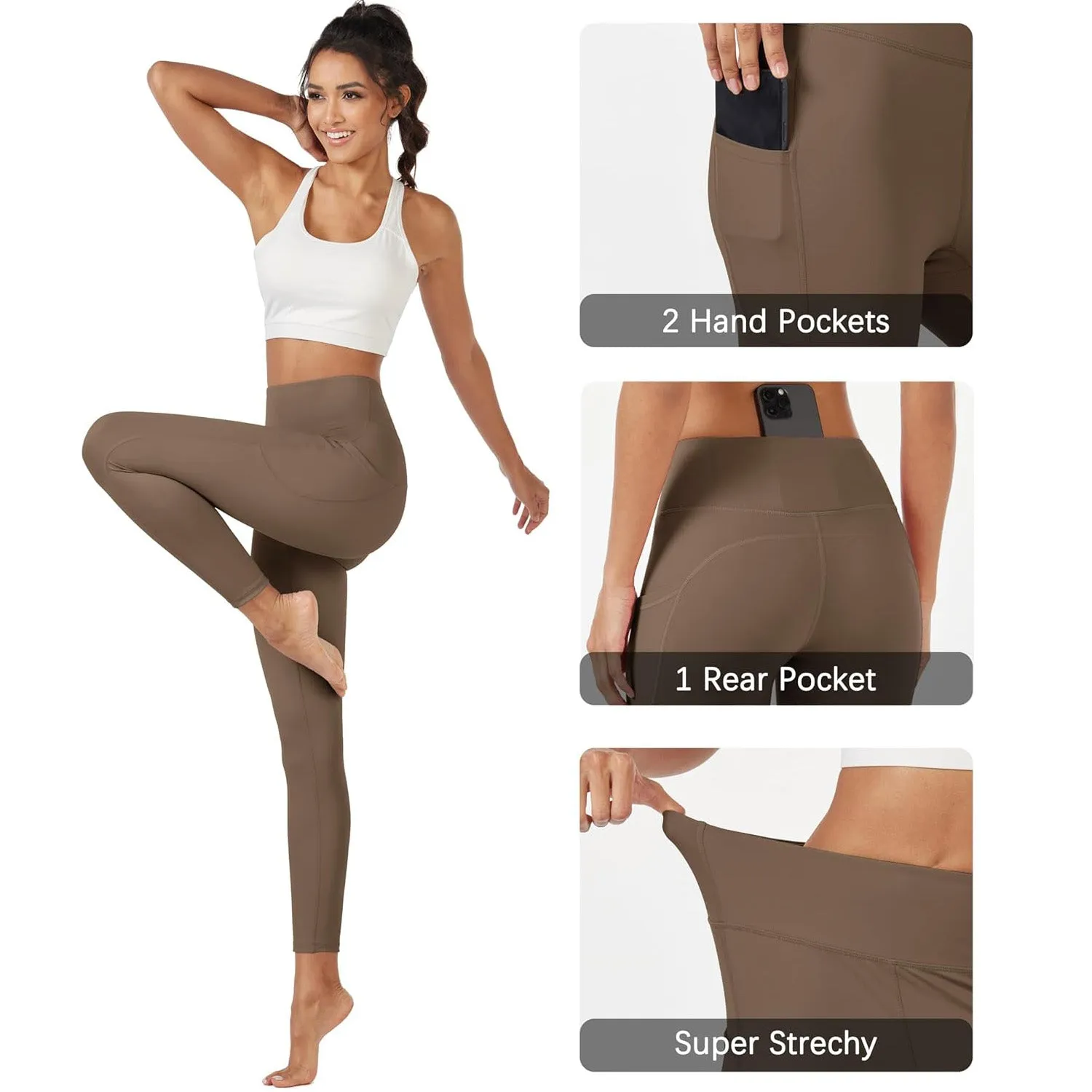 Women's High Waisted Workout Leggings with Pockets Tummy Control 7/8 Yoga Pants Stretch Gym Athletic Leggings