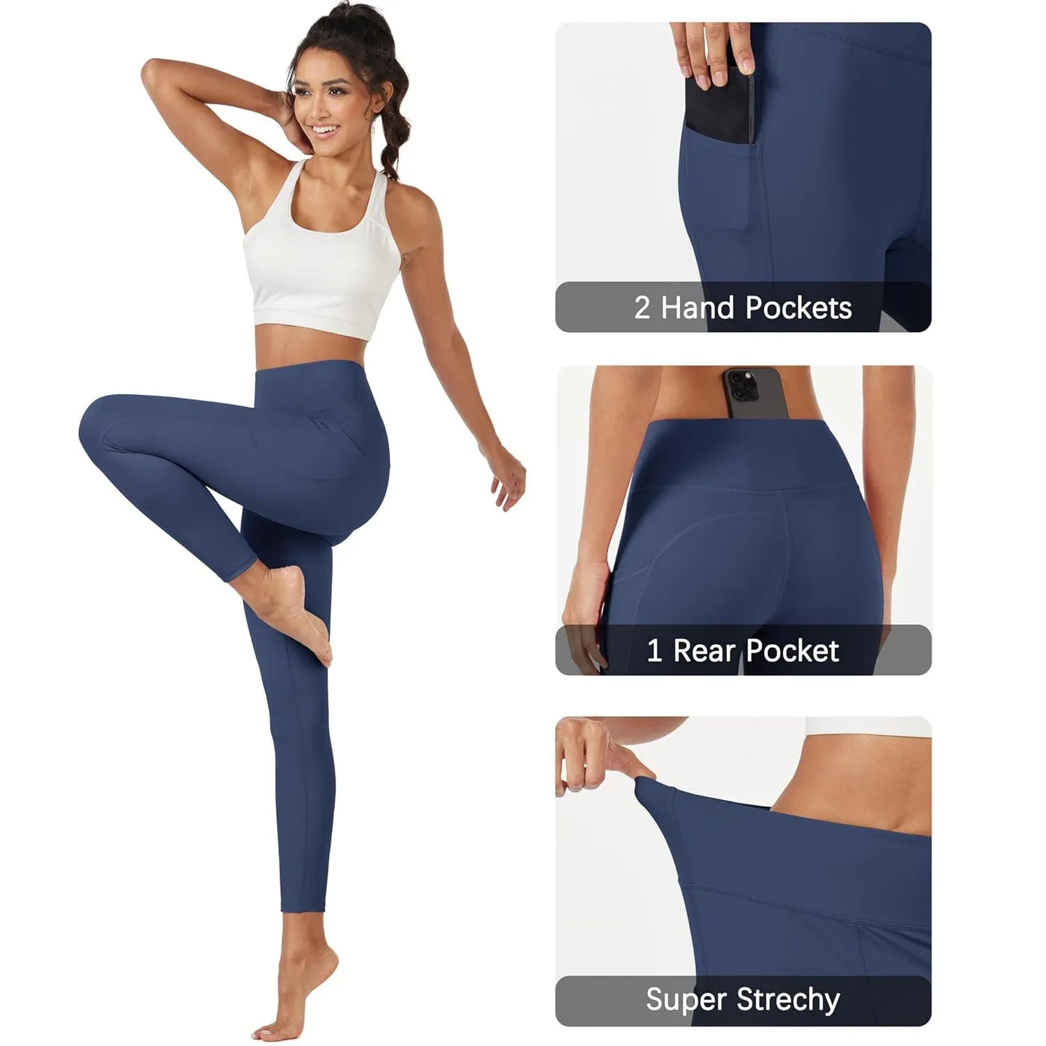 Women's High Waisted Workout Leggings with Pockets Tummy Control 7/8 Yoga Pants Stretch Gym Athletic Leggings