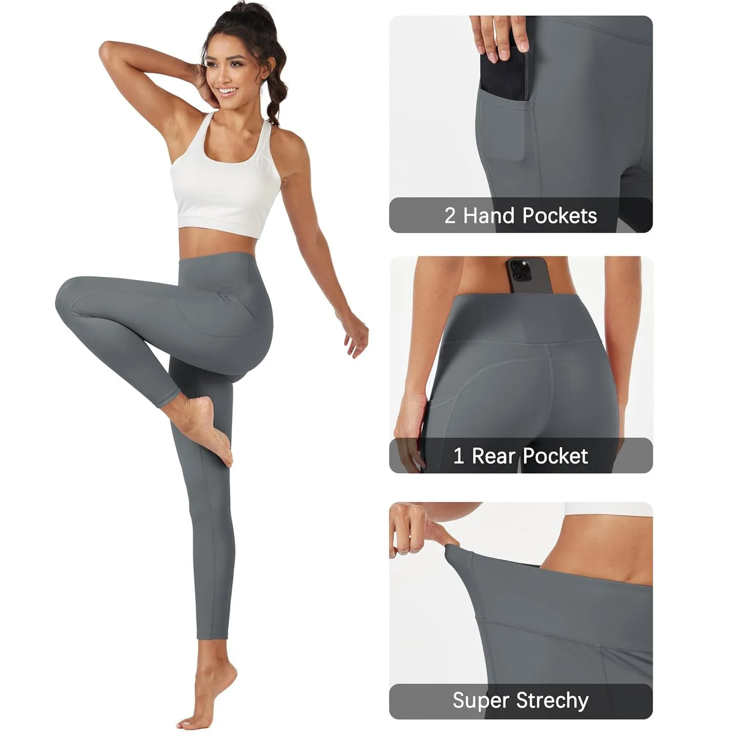 Women's High Waisted Workout Leggings with Pockets Tummy Control 7/8 Yoga Pants Stretch Gym Athletic Leggings