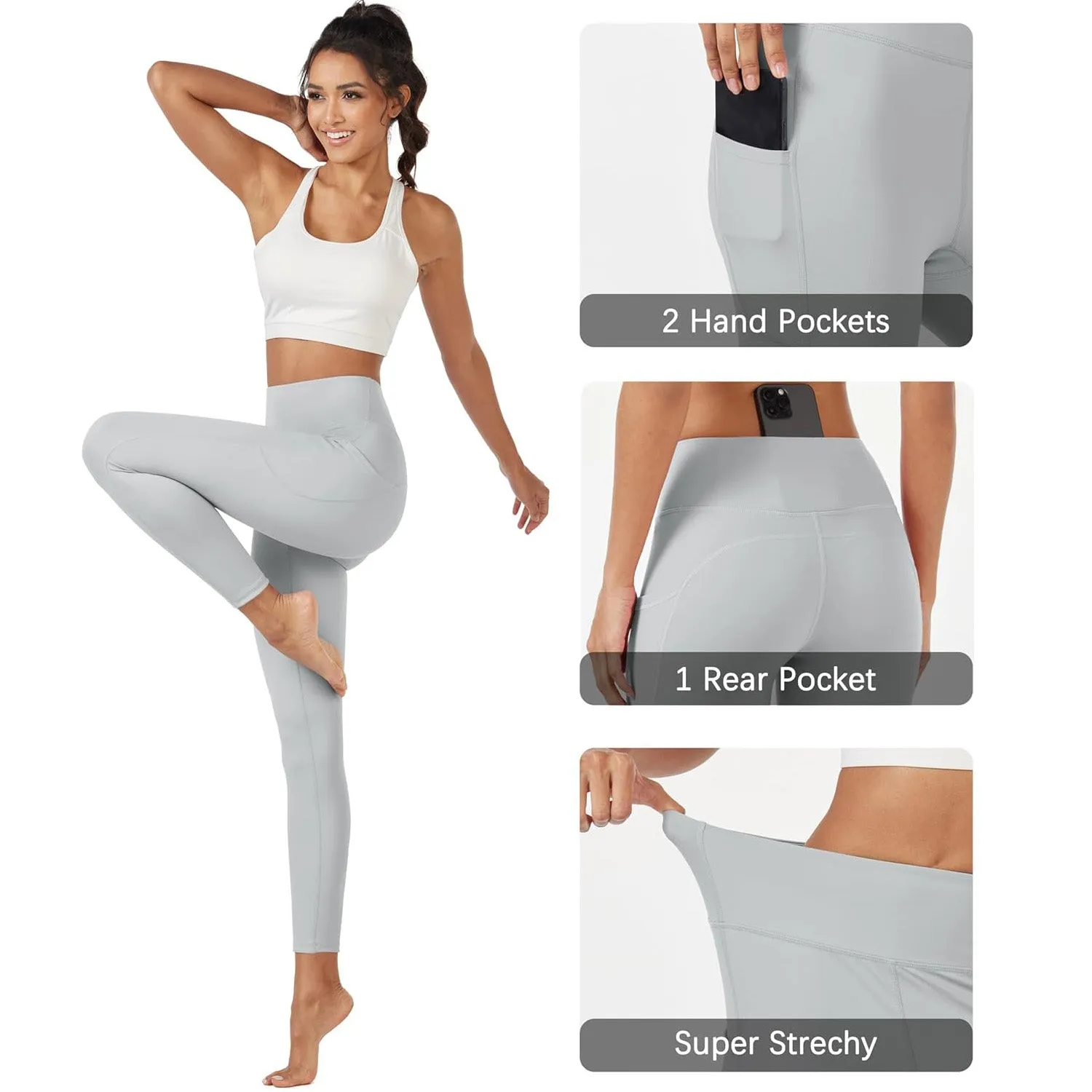 Women's High Waisted Workout Leggings with Pockets Tummy Control 7/8 Yoga Pants Stretch Gym Athletic Leggings