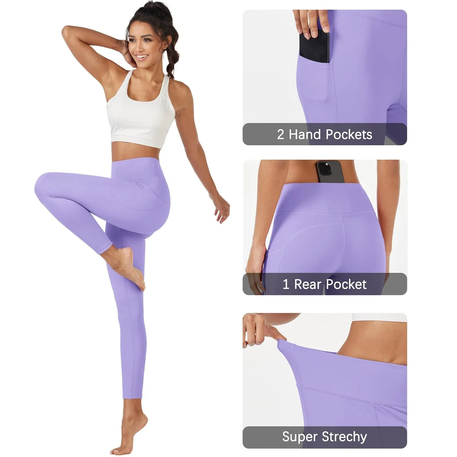 Women's High Waisted Workout Leggings with Pockets Tummy Control 7/8 Yoga Pants Stretch Gym Athletic Leggings