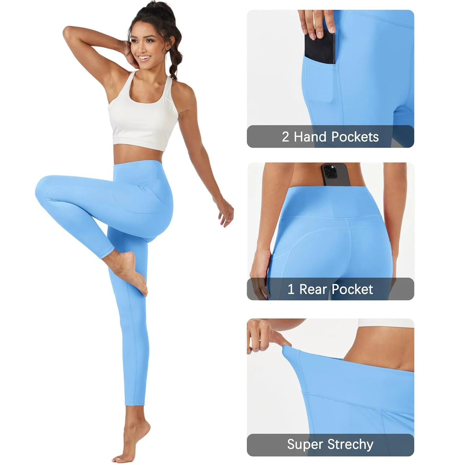 Women's High Waisted Workout Leggings with Pockets Tummy Control 7/8 Yoga Pants Stretch Gym Athletic Leggings