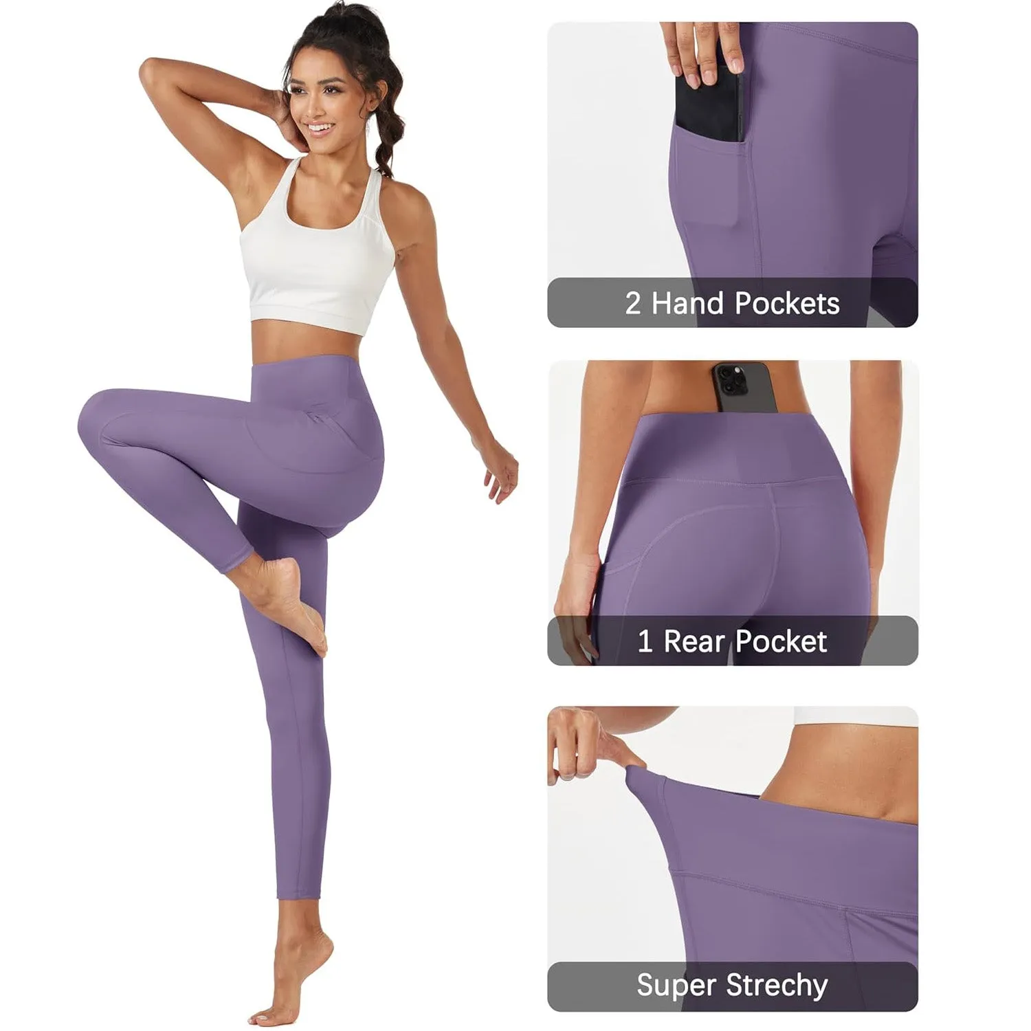Women's High Waisted Workout Leggings with Pockets Tummy Control 7/8 Yoga Pants Stretch Gym Athletic Leggings