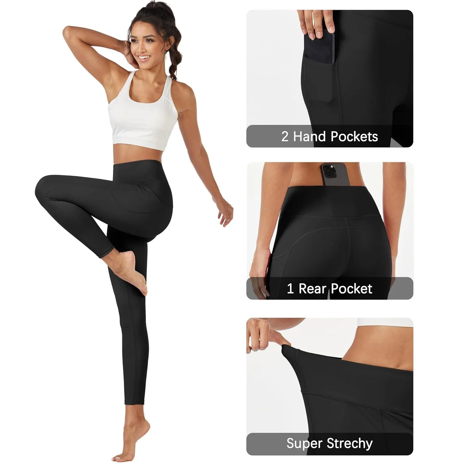 Women's High Waisted Workout Leggings with Pockets Tummy Control 7/8 Yoga Pants Stretch Gym Athletic Leggings