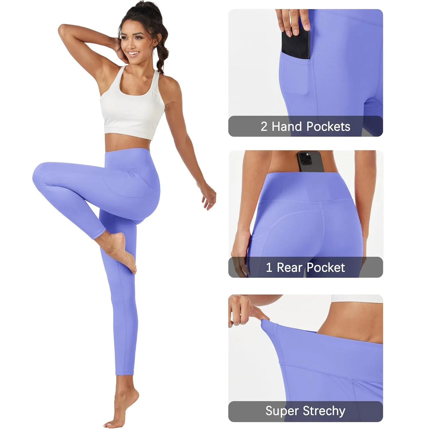 Women's High Waisted Workout Leggings with Pockets Tummy Control 7/8 Yoga Pants Stretch Gym Athletic Leggings